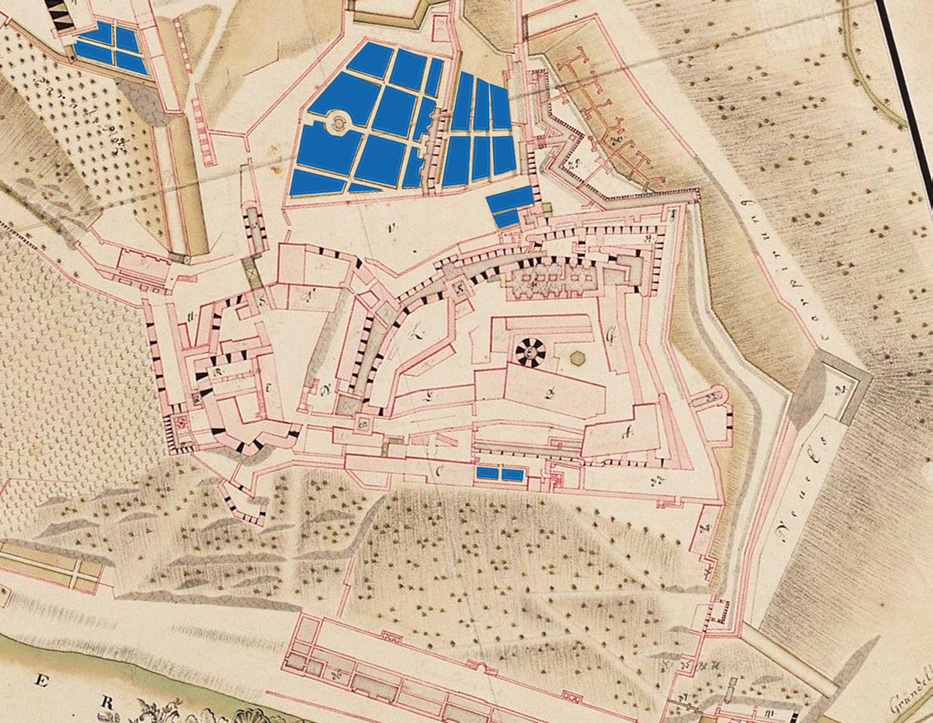 Markierte Gartenanlagen: Wetzel Plan (1753).
