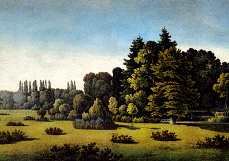 Illustrationstafel XVI in „Andeutungen über Landschafts-gärtnerei“: Aussicht vom Herrengarten, Fürst Hermann von Pückler-Muskau, 1834